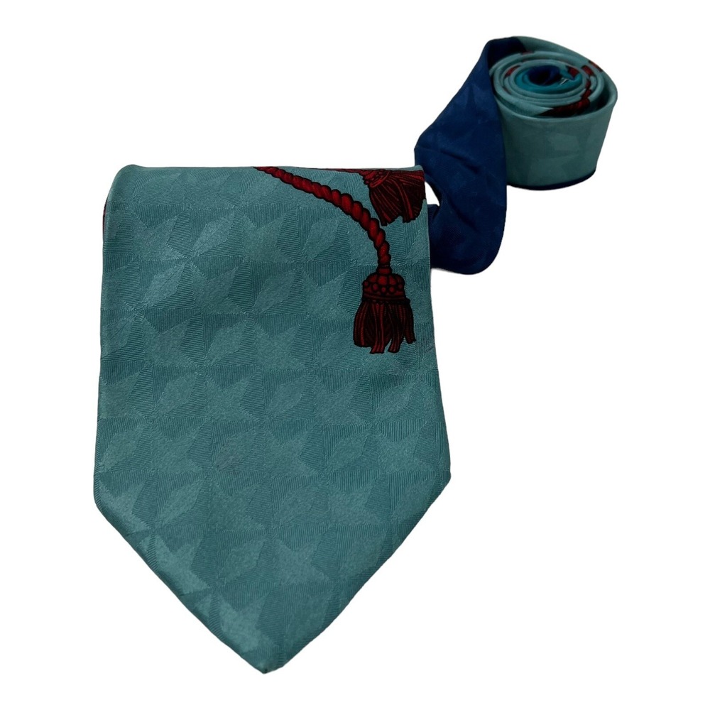 Pierre Balmain Blue w/ Red Rope Print Silk Neck Tie Mens Size 3.75"W 56"L‎